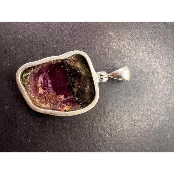 NEW watermelon tourmaline sterling silver pendant 4.38 grams - Picture 3 of 11